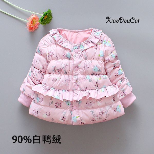 light warm liner 0-1-2-3 years old girl winter baby floral down jacket, Blue;gray