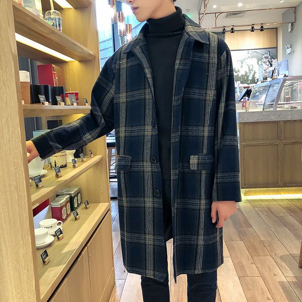 and winter 2020 korean loose men's casual plaid medium length jacket autumn woolen trend windbreaker, Tan;black
and winter 2020 korean loose men's casual plaid medium length jacket autumn woolen trend windbreaker, Tan;black