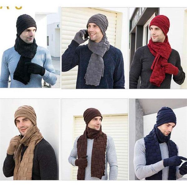3pcs sets mens beanie hat scarf gloves solid winter warm knitted hat outdoor, Blue;gray
3pcs sets mens beanie hat scarf gloves solid winter warm knitted hat outdoor, Blue;gray