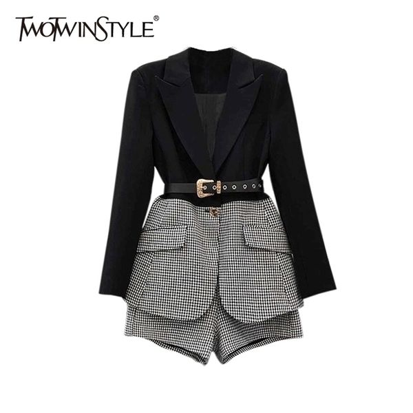 twotwinstyle korean patchwork plaid two piece set for women lapel long sleeve sashes blazer wide leg shorts casual sets female 220302, White
twotwinstyle korean patchwork plaid two piece set for women lapel long sleeve sashes blazer wide leg shorts casual sets female 220302, White