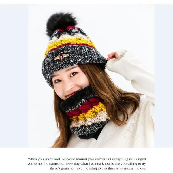 cycling caps & masks fashion knit hat ladies winter cold bib set korean version of the tide bee wool plus velvet1, Black
cycling caps & masks fashion knit hat ladies winter cold bib set korean version of the tide bee wool plus velvet1, Black