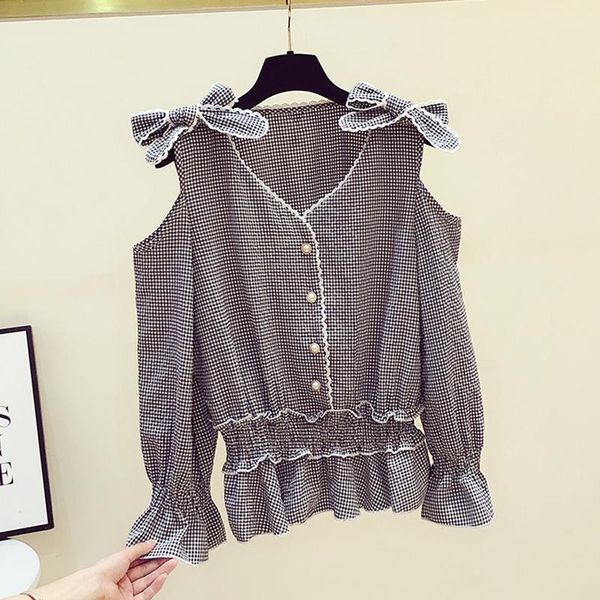women's 2020 autumn v neck off shoulder bow long sleeves slim shirts ladies shirt blouses blusas a3902, White
women's 2020 autumn v neck off shoulder bow long sleeves slim shirts ladies shirt blouses blusas a3902, White