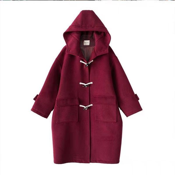 women's coats 2020 warm winter woolen vintage button female horns loose hooded lady long outwears jackets gx63, Black
women's coats 2020 warm winter woolen vintage button female horns loose hooded lady long outwears jackets gx63, Black