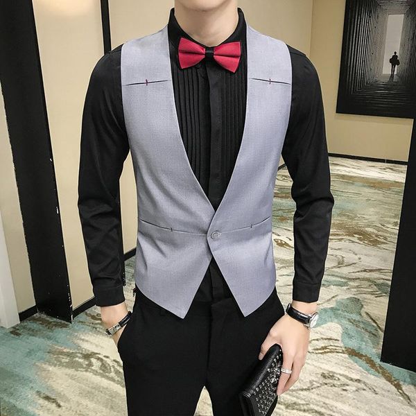 men's vests one button suit vest men slim fashion casual bartender waistcoat groom wedding dress sleeveless gilet brief, Black;white
men's vests one button suit vest men slim fashion casual bartender waistcoat groom wedding dress sleeveless gilet brief, Black;white