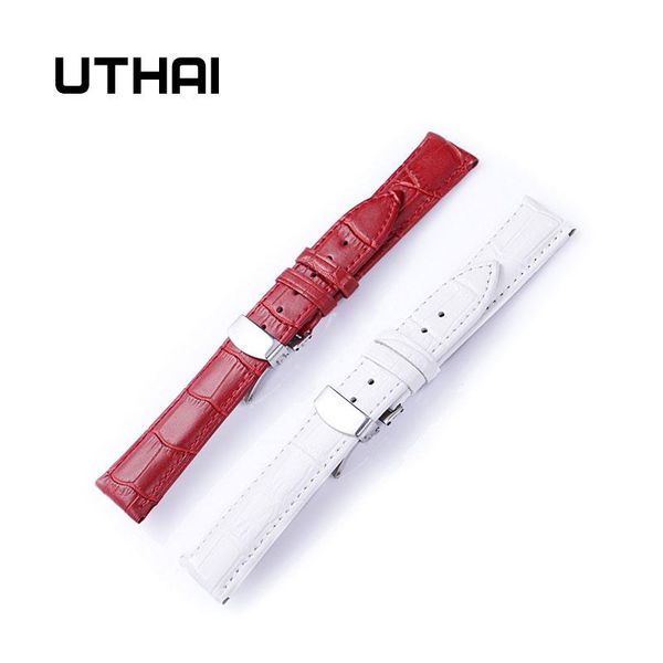 uthai b08 высокое качество женщина натуральные кожаные часы 12-20 мм часы бабочка бабочка пряжка летка стальная пряжка ремень запястье sqcgx, Black;brown