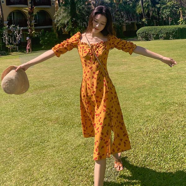 minority court style french floral holiday yellow dress, Black;gray 
minority court style french floral holiday yellow dress, Black;gray