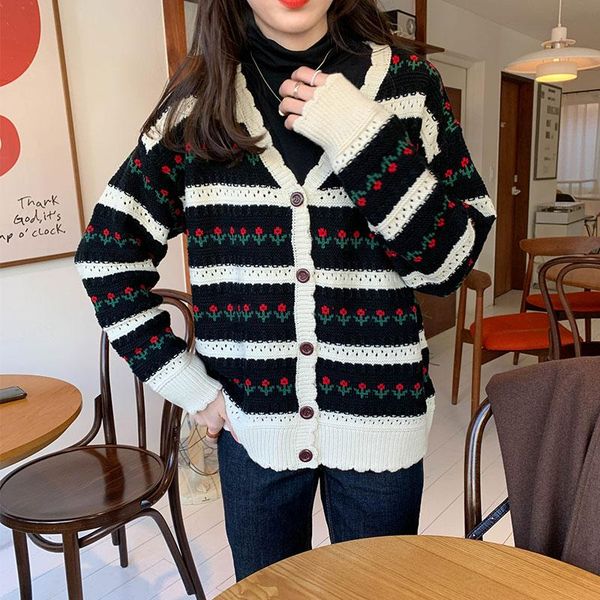 women's knits & tees japan style chic v neck flowers print knitted cardigans women autumn winter long sleeve sweater coat, White
women's knits & tees japan style chic v neck flowers print knitted cardigans women autumn winter long sleeve sweater coat, White