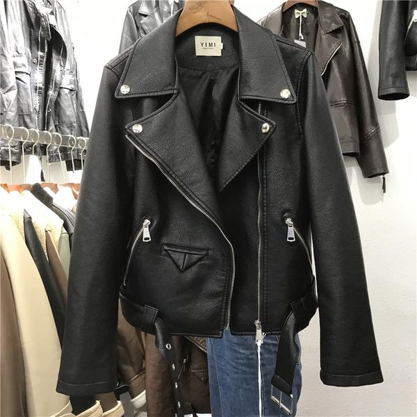 women's leather & faux women short slim chic waist lace up pu jacket female 2021 autumn streetwear biker outerwear, Black
women's leather & faux women short slim chic waist lace up pu jacket female 2021 autumn streetwear biker outerwear, Black