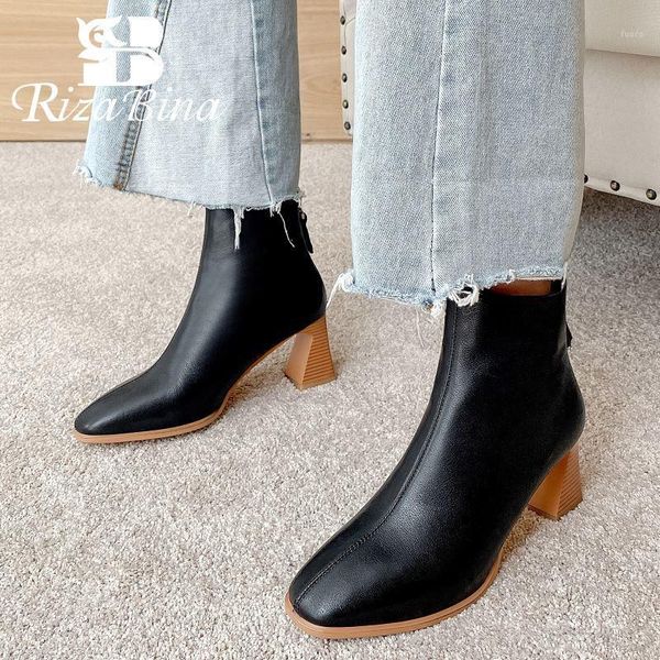 boots rizabina real leather women ankle thick heel pointed toe zipper shoes winter warm fashion footwear size 34-391, Black 
boots rizabina real leather women ankle thick heel pointed toe zipper shoes winter warm fashion footwear size 34-391, Black