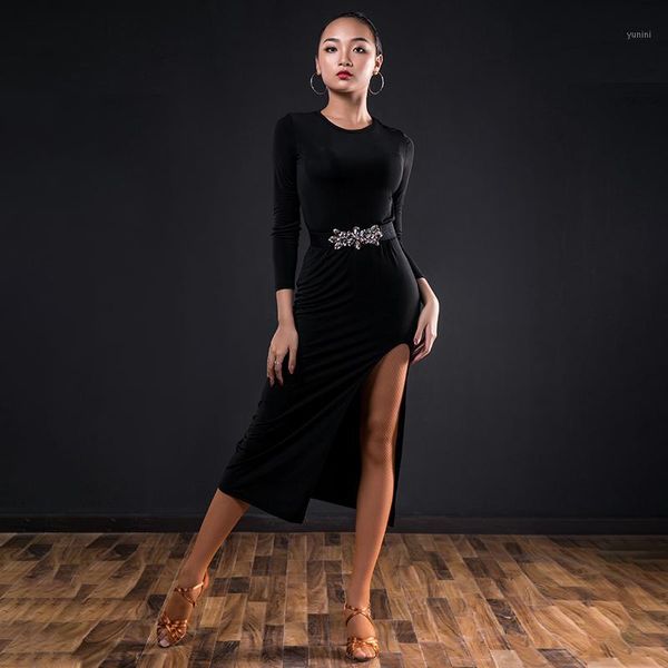latin dance practice dress female slim split long-sleeved dresses ballroom waltz stage training dance costume dwy26031, Black;red
latin dance practice dress female slim split long-sleeved dresses ballroom waltz stage training dance costume dwy26031, Black;red