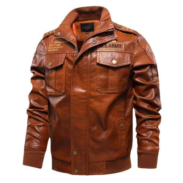 Air Force flight suit leather men baseball collar leather jacket PU Harley bomber jacket warm jacket, Black
Air Force flight suit leather men baseball collar leather jacket PU Harley bomber jacket warm jacket, Black