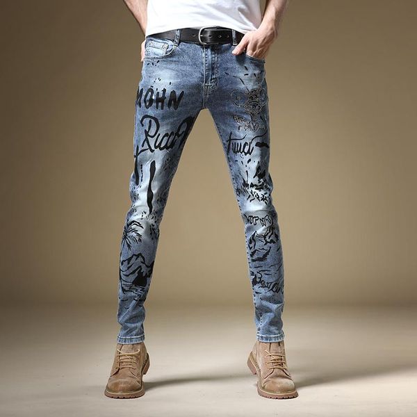 men's jeans graffiti printed men fashion rhinestones blue stretch denim hip hop streetwear slim fit pencil pants
men's jeans graffiti printed men fashion rhinestones blue stretch denim hip hop streetwear slim fit pencil pants