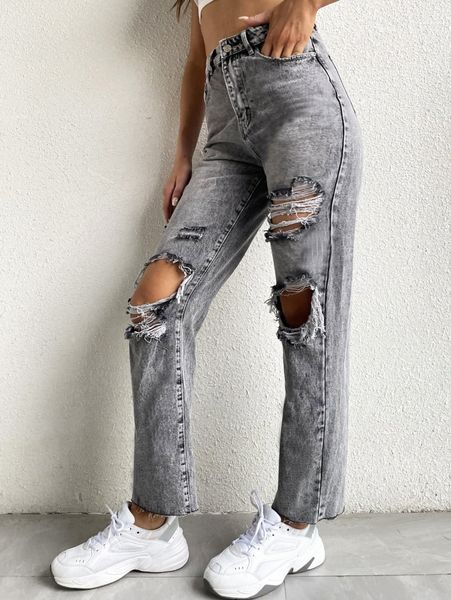 high waist ripped mom fit jeans m2qk#, Blue