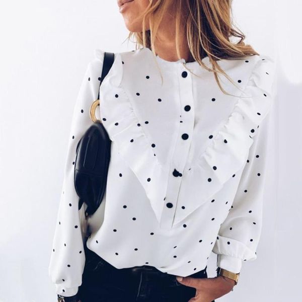 office lady polka dot print long sleeve blouse cuff tied buttons ruffled shirt casual ladies autumn, White
office lady polka dot print long sleeve blouse cuff tied buttons ruffled shirt casual ladies autumn, White