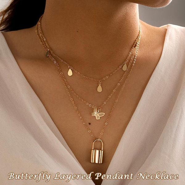 newly 2021 new fashion butterfly retro layered pendant padlock necklace choker jewelry for women girl gift party dod886, Silver
newly 2021 new fashion butterfly retro layered pendant padlock necklace choker jewelry for women girl gift party dod886, Silver