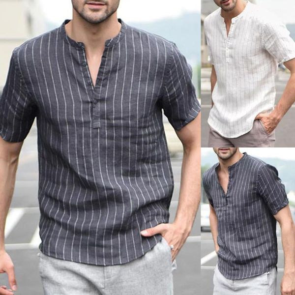 men's t-shirts spring & summer short sleeve shirt baggy cotton shirts linen stripe retro blouse, White;black
men's t-shirts spring & summer short sleeve shirt baggy cotton shirts linen stripe retro blouse, White;black