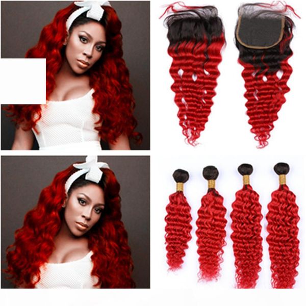 brazilian virgin hair #1b red ombre deep wave 4bundles and closure 5pcs lot ombre bright red human hair lace closure 4x4 with weaves, Black
brazilian virgin hair #1b red ombre deep wave 4bundles and closure 5pcs lot ombre bright red human hair lace closure 4x4 with weaves, Black
