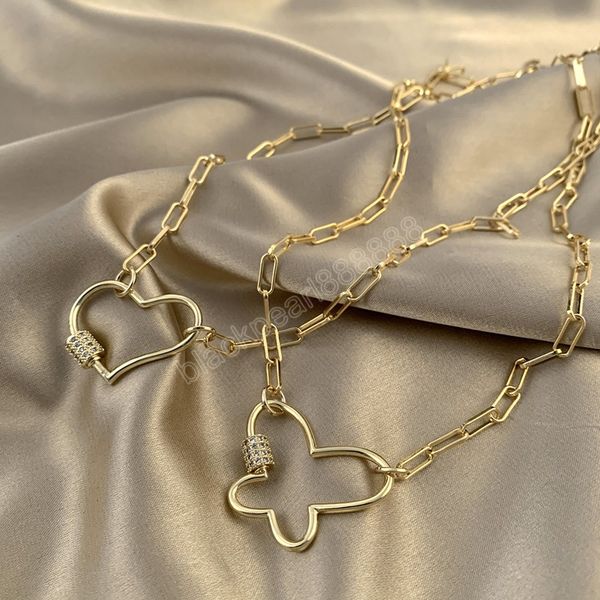 detachable zircon spiral carabiner golden heart butterfly pendant necklace for women thick link chain choker statement jewelry, Silver
detachable zircon spiral carabiner golden heart butterfly pendant necklace for women thick link chain choker statement jewelry, Silver