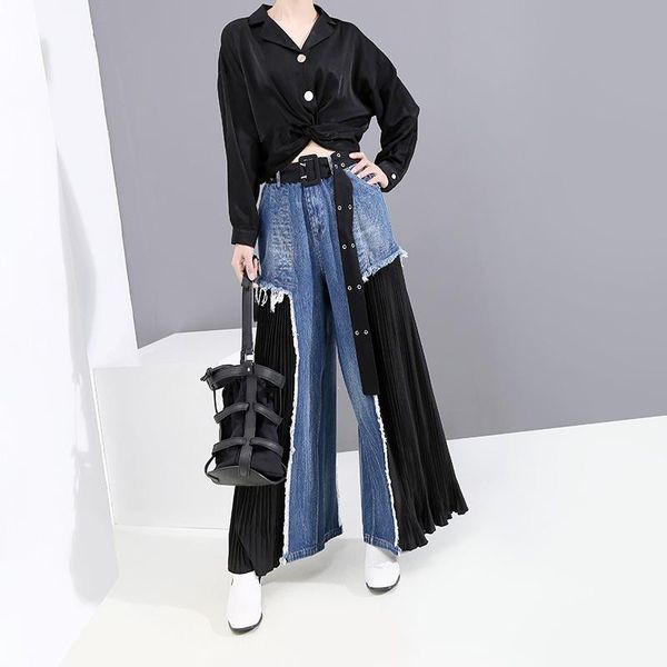 women's pants & capris wide leg jeans women loose ankle length points trousers ladies fashion patchwork spring autumn pleated denim, Black;white
women's pants & capris wide leg jeans women loose ankle length points trousers ladies fashion patchwork spring autumn pleated denim, Black;white