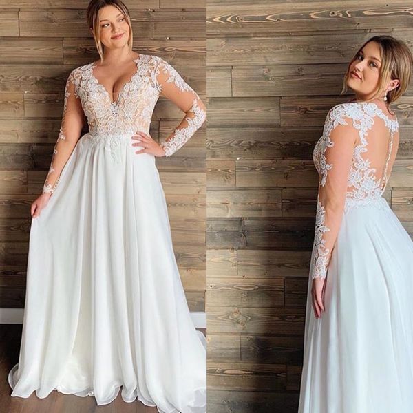 plus size wedding dress 2020 long sleeves chiffon appliques beach bride dress long sleeves wedding dress, White
plus size wedding dress 2020 long sleeves chiffon appliques beach bride dress long sleeves wedding dress, White
