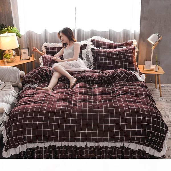 korean style milk velvet 4pcs bedding sets bed duvet cover ruffles bed sheet pillowcase plaid brown blue green
korean style milk velvet 4pcs bedding sets bed duvet cover ruffles bed sheet pillowcase plaid brown blue green