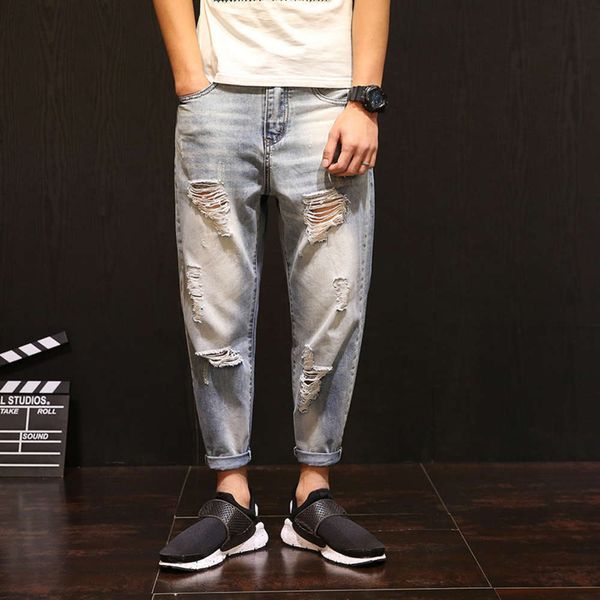 hole jeans men's trend small leg cropped loose harem pants fashion autumn 5193, Blue
hole jeans men's trend small leg cropped loose harem pants fashion autumn 5193, Blue