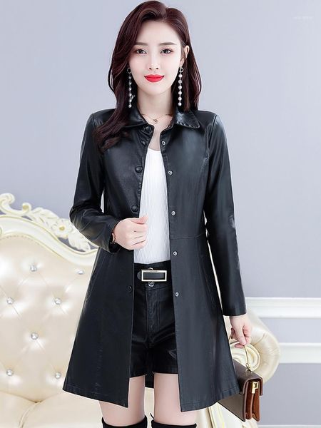 2021 autumn new leather coat women's middle long coat spring and autumn wear korean slim sheepskin windbreaker1, Black
2021 autumn new leather coat women's middle long coat spring and autumn wear korean slim sheepskin windbreaker1, Black