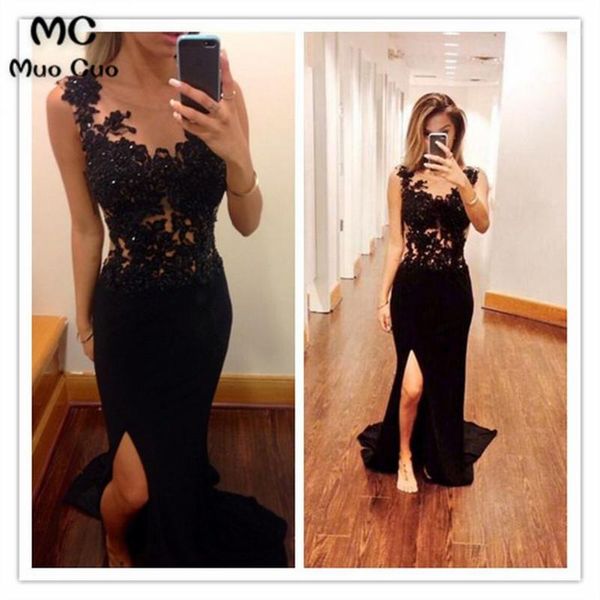 elegant 2018 black mermaid evening dresses long with lace appliques beaded front slit formal evening party dress custom made1, White;black
elegant 2018 black mermaid evening dresses long with lace appliques beaded front slit formal evening party dress custom made1, White;black