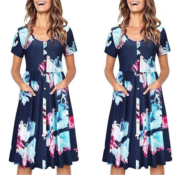 casual dresses women summer fashion o-collar printed short-sleeved womens c30#1, Black;gray
casual dresses women summer fashion o-collar printed short-sleeved womens c30#1, Black;gray