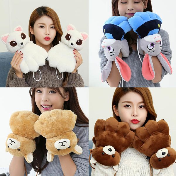 korean cotton gloves female winter plush thickened animal claws male couple neck hanging cartoon warm soft girl cute