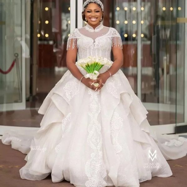 gorgeous princess ball gown wedding dresses high neck hollow back sweep train ruffles appliques beading court house bridal gowns, White
gorgeous princess ball gown wedding dresses high neck hollow back sweep train ruffles appliques beading court house bridal gowns, White