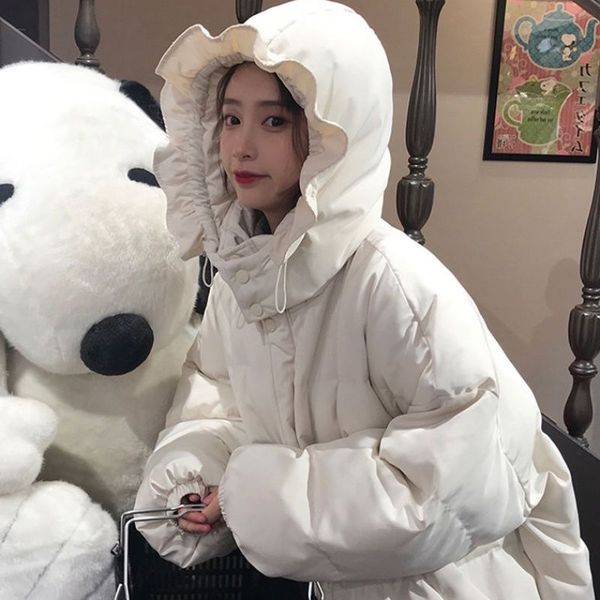 nicemix kawaii coat women parkas winter college thick padded loose cute student lotus leaf jacket female sweet tide 201127, Black 
nicemix kawaii coat women parkas winter college thick padded loose cute student lotus leaf jacket female sweet tide 201127, Black