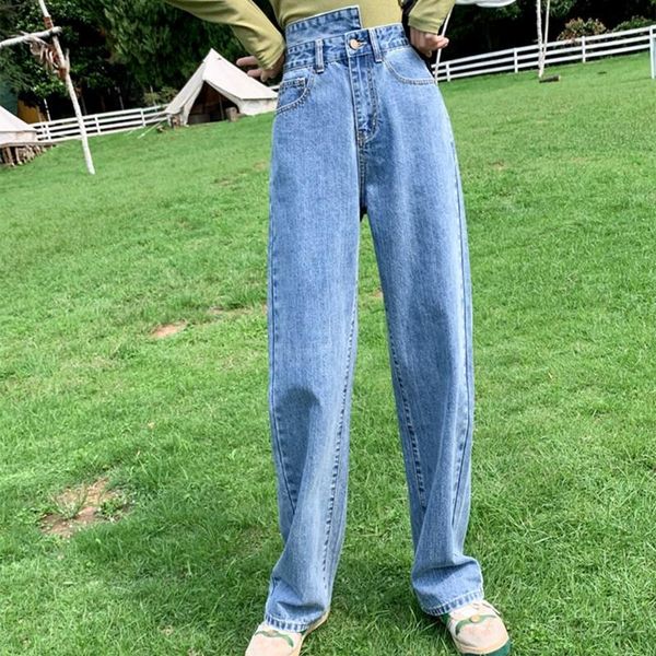 ladies high waist wide leg jeans autumn elegant retro casual asymmetric jeans korean version of trousers women's streetwear 2020, Blue
ladies high waist wide leg jeans autumn elegant retro casual asymmetric jeans korean version of trousers women's streetwear 2020, Blue