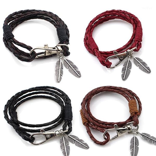 charm bracelets wholesale- 2021 fashion leather bracelet feather leaf wrap braided wristband cuff punk multilayer men women bangle1, Golden;silver
charm bracelets wholesale- 2021 fashion leather bracelet feather leaf wrap braided wristband cuff punk multilayer men women bangle1, Golden;silver