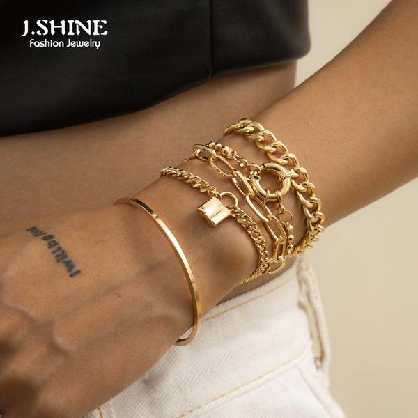 jshine 5pcs/set boho punk cuban chain bracelets set for women lock link bracelets bangles for women men fashion wrist jewelry, Golden;silver
jshine 5pcs/set boho punk cuban chain bracelets set for women lock link bracelets bangles for women men fashion wrist jewelry, Golden;silver