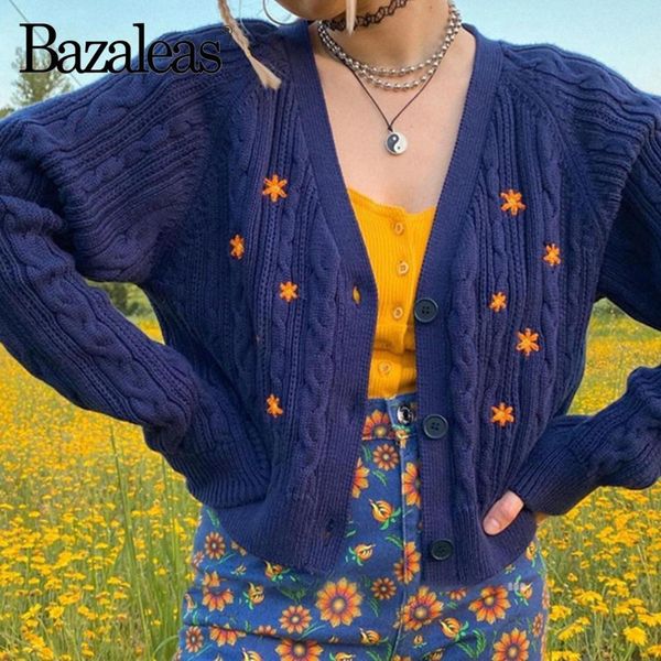 bazaleas streetwear orange daisy embroidery knitted cardigan vintage navy women's sweater punk pull femme clothes women kardigan c1120, White;black
bazaleas streetwear orange daisy embroidery knitted cardigan vintage navy women's sweater punk pull femme clothes women kardigan c1120, White;black