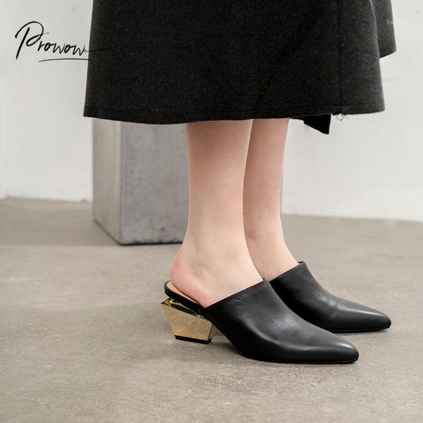 slippers prowow fashion spring summer genuine leather shoes woman pointed toe chunky heel women mules woman1, Black
slippers prowow fashion spring summer genuine leather shoes woman pointed toe chunky heel women mules woman1, Black
