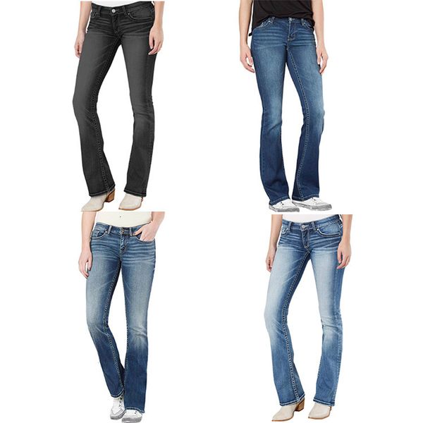 popular button slim women's jeans pants, Blue