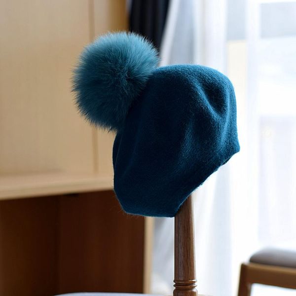 berets 202111-shi autumn winter thin knit real fur pompon lady beret hat women leisure painter, Blue;gray
berets 202111-shi autumn winter thin knit real fur pompon lady beret hat women leisure painter, Blue;gray