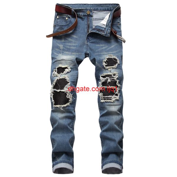 new high street hole men's slim fitting small leg jeans men's skinny pleated motorcycle stretch men's trousers, Blue
new high street hole men's slim fitting small leg jeans men's skinny pleated motorcycle stretch men's trousers, Blue