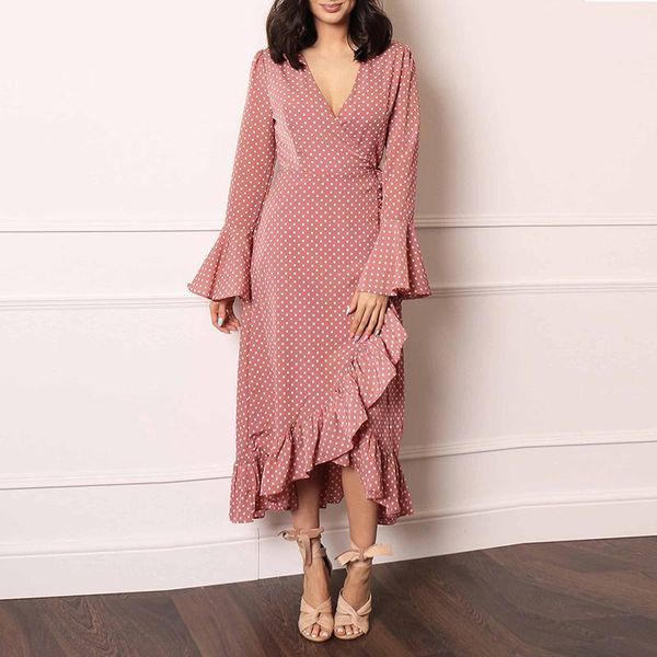 2020 spring women irregular ruffles long dress v-neck polka dot print vintage dress ladies flare sleeve dating party dresses1, Black;gray
2020 spring women irregular ruffles long dress v-neck polka dot print vintage dress ladies flare sleeve dating party dresses1, Black;gray