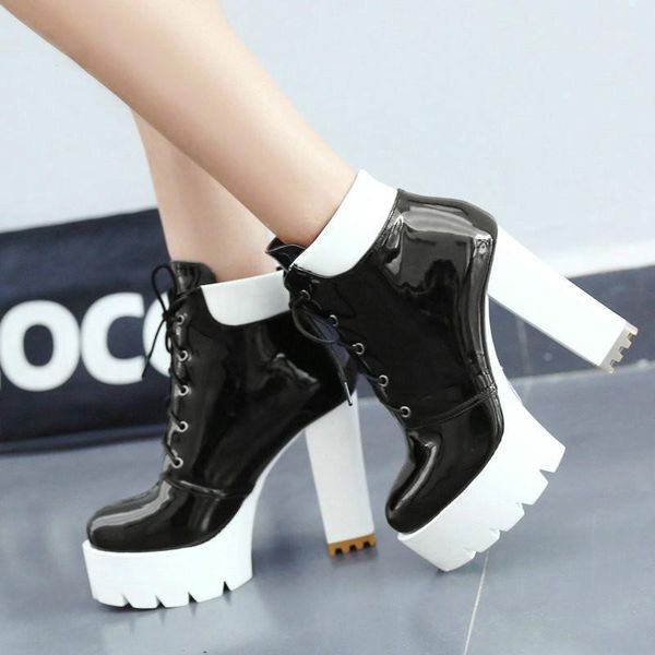 boots 2021 fashion women patent leather square high heel ankle platform lacing autumn winter female shoes1, Black
boots 2021 fashion women patent leather square high heel ankle platform lacing autumn winter female shoes1, Black