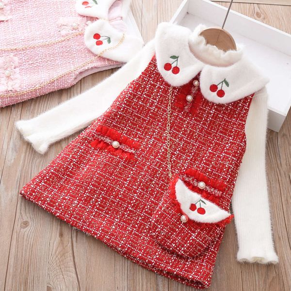 autumn and winter girls' little fragrant vt cherry embroidery plush new year's korean princs drs, Red;yellow
autumn and winter girls' little fragrant vt cherry embroidery plush new year's korean princs drs, Red;yellow
