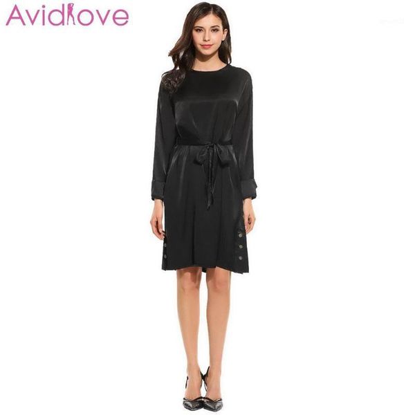 casual dresses women o-neck long sleeve solid side button hem loose dress casual/party with waist design belt1, Black;gray
casual dresses women o-neck long sleeve solid side button hem loose dress casual/party with waist design belt1, Black;gray