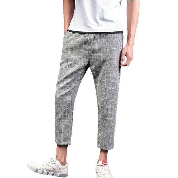 men's pants summer harem jogger men 2021 casual slim grid business trousers, Black