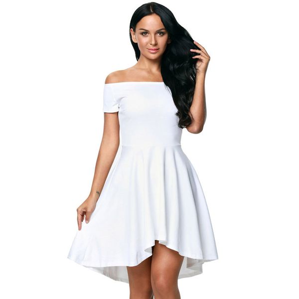 women's off-the-shoulder one-word neck and large hem dress solid color slim irregular short-sleeved evening dress, White;black
women's off-the-shoulder one-word neck and large hem dress solid color slim irregular short-sleeved evening dress, White;black