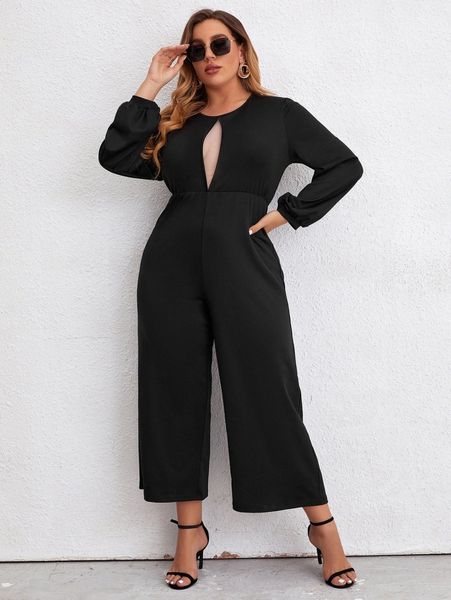 plus contrast mesh lantern sleeve wide leg jumpsuit p39a#, Black
plus contrast mesh lantern sleeve wide leg jumpsuit p39a#, Black