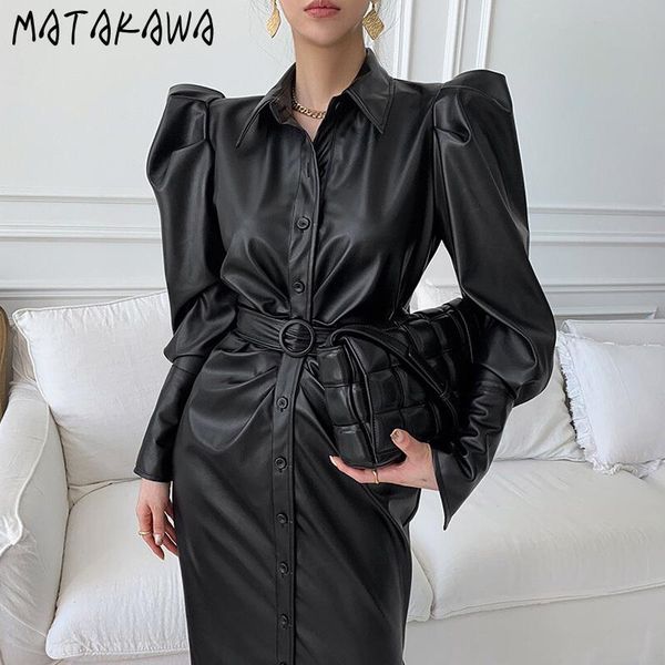 matakawa temperament lapel woman dress single-breasted slim waist femme robe split puff sleeve pu leather long vestidos, Black;gray
matakawa temperament lapel woman dress single-breasted slim waist femme robe split puff sleeve pu leather long vestidos, Black;gray