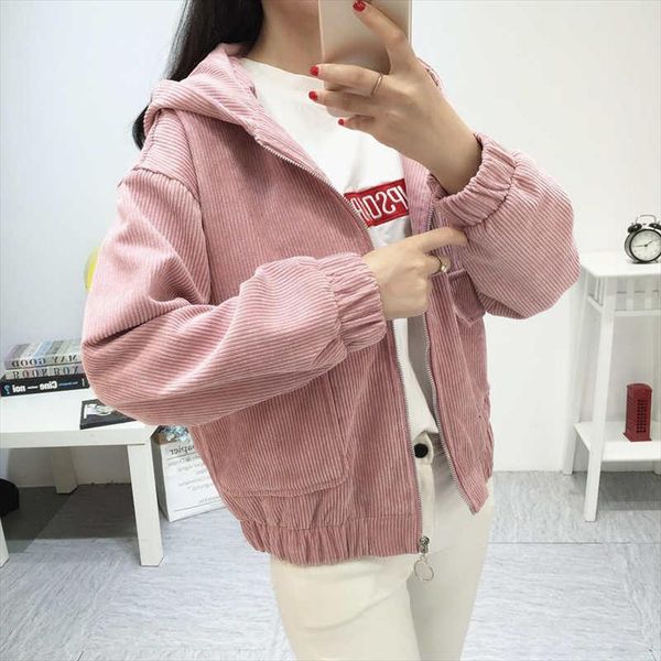 women hooded corduroy jacket 2019 spring fashion long sleeve casual jacket coat women basic loose short female outerwear, Black;brown
women hooded corduroy jacket 2019 spring fashion long sleeve casual jacket coat women basic loose short female outerwear, Black;brown
