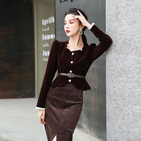 women's tracksuits winter velvet wave pattern square collar women elegant single breasted coat suit + hight waist split long skirt 2 pi, Gray
women's tracksuits winter velvet wave pattern square collar women elegant single breasted coat suit + hight waist split long skirt 2 pi, Gray